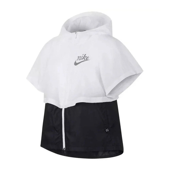 Girls Nike Windrunner Half ZIp Short Sleeve Hoodie Jacket M White Black - Picture 1 of 13